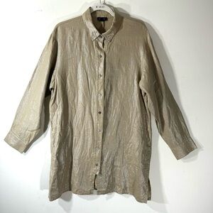 Worth Linen Button Up Tunic Shirt Gold Shimmer